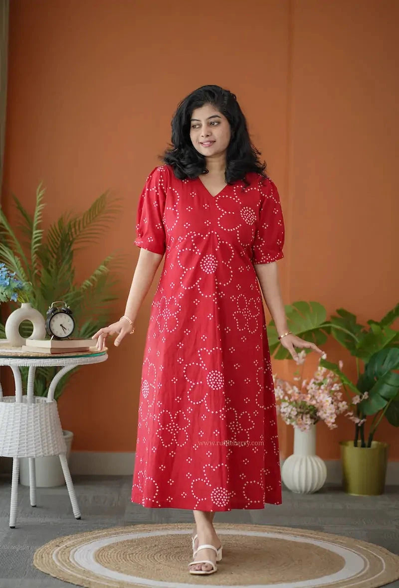 barb red aline cotton dress