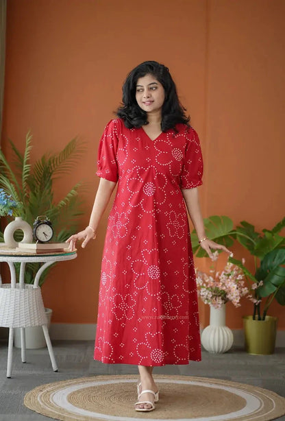 BarB Red Aline Cotton Dress