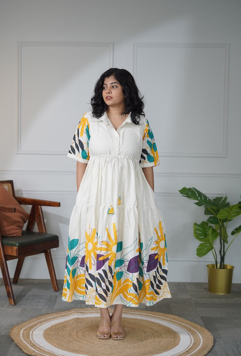 Elira Creamy White Cotton Dress