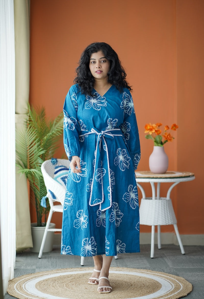 maroba teal blue cotton aline dress
