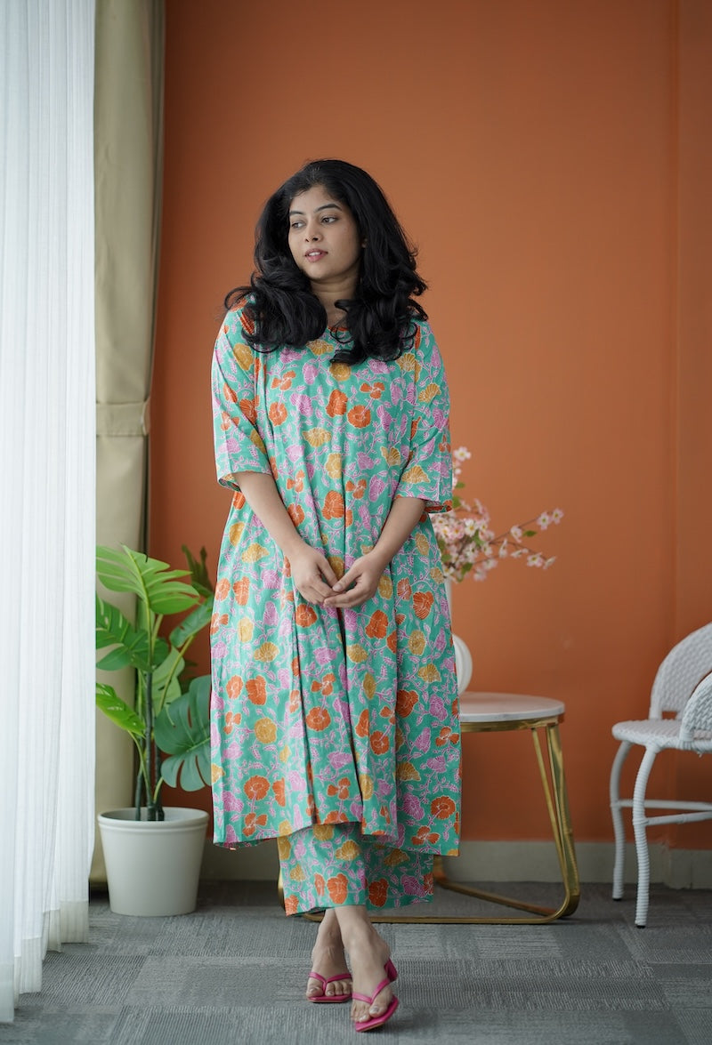 Jaan Green A-line Cotton Co-ord Set
