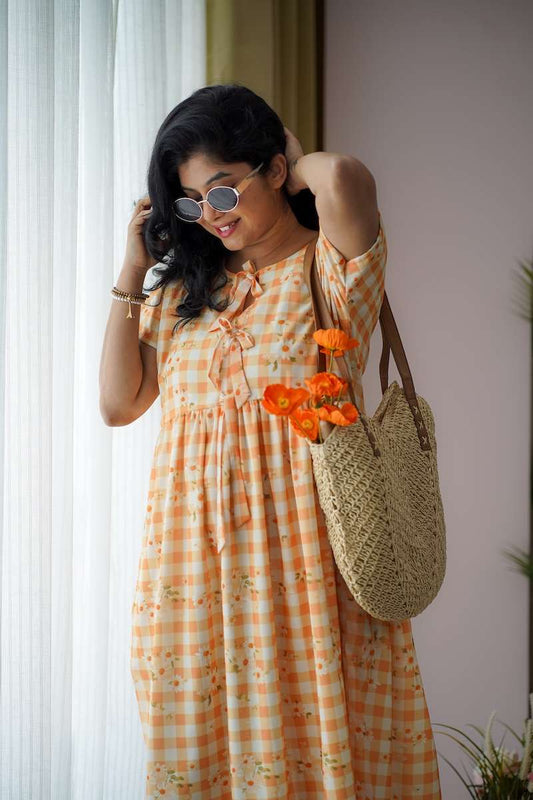Maira Yellow Gingham Georgette dress