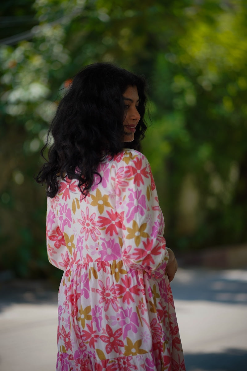Laya White Cotton Tier Dress