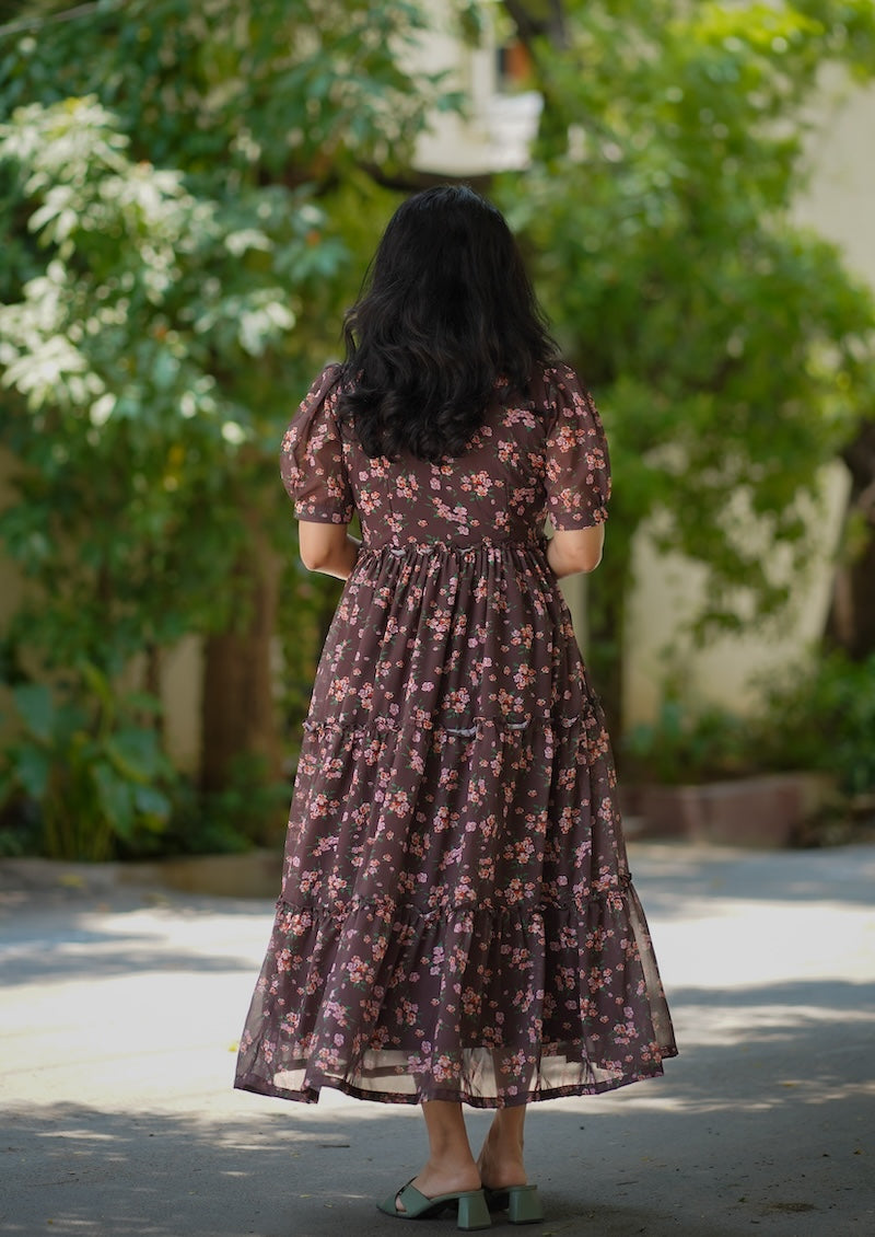 Bloom Pecan Brown Georgette Dress