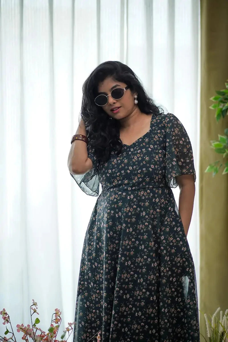 Maira Minifloral Green Georgette Dress
