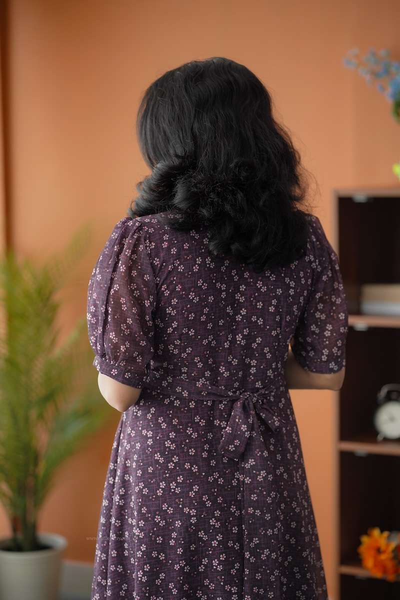 Rose Grape Floral Georgette Dress