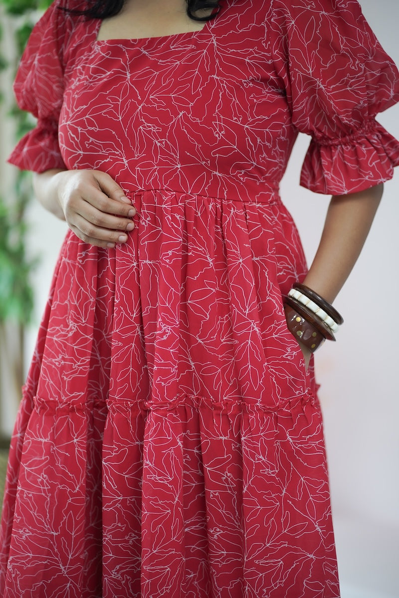 arina tomatored georgette dress