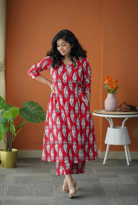 Niva Red Cotton Wrap Co-ord Set