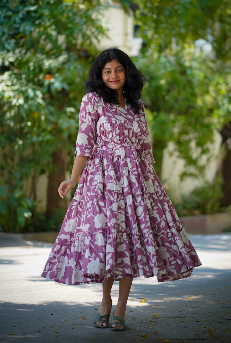 Swirl Mauve Cotton Tier Dress image 5