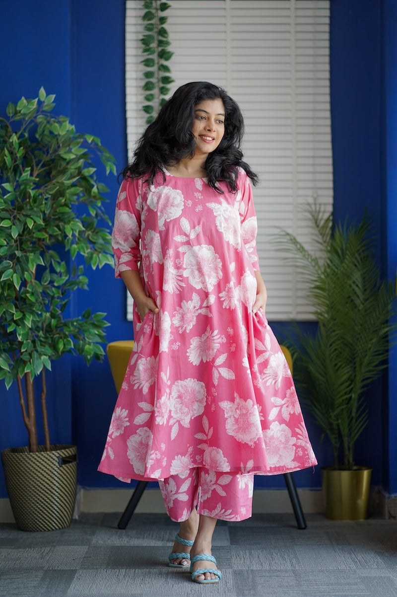 Jaan Pink A-line Cotton Co-ord Set