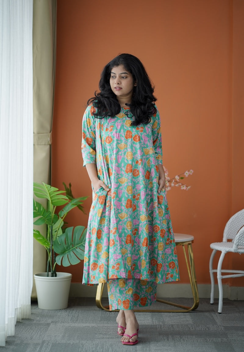 Jaan Green A-line Cotton Co-ord Set