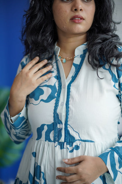 Maroba White Blue Floral Cotton Dress