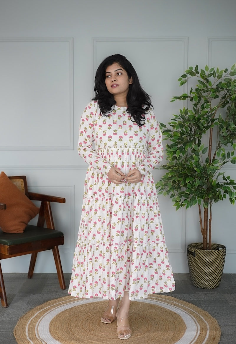 Elira White Cotton Tier Dress