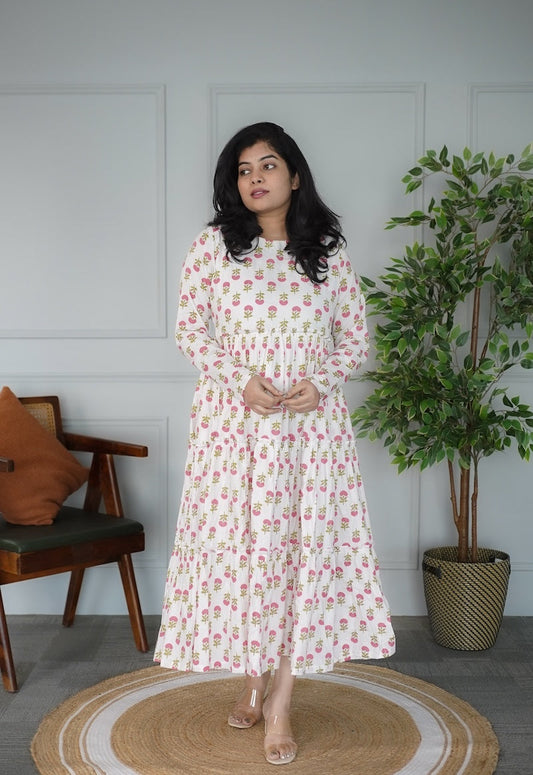 Elira White Cotton Tier Dress
