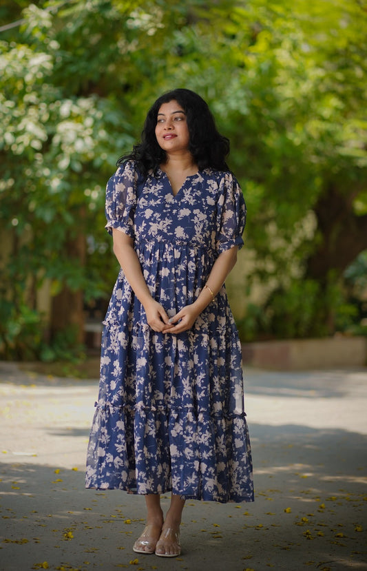 Celia Indigo Georgette Dress