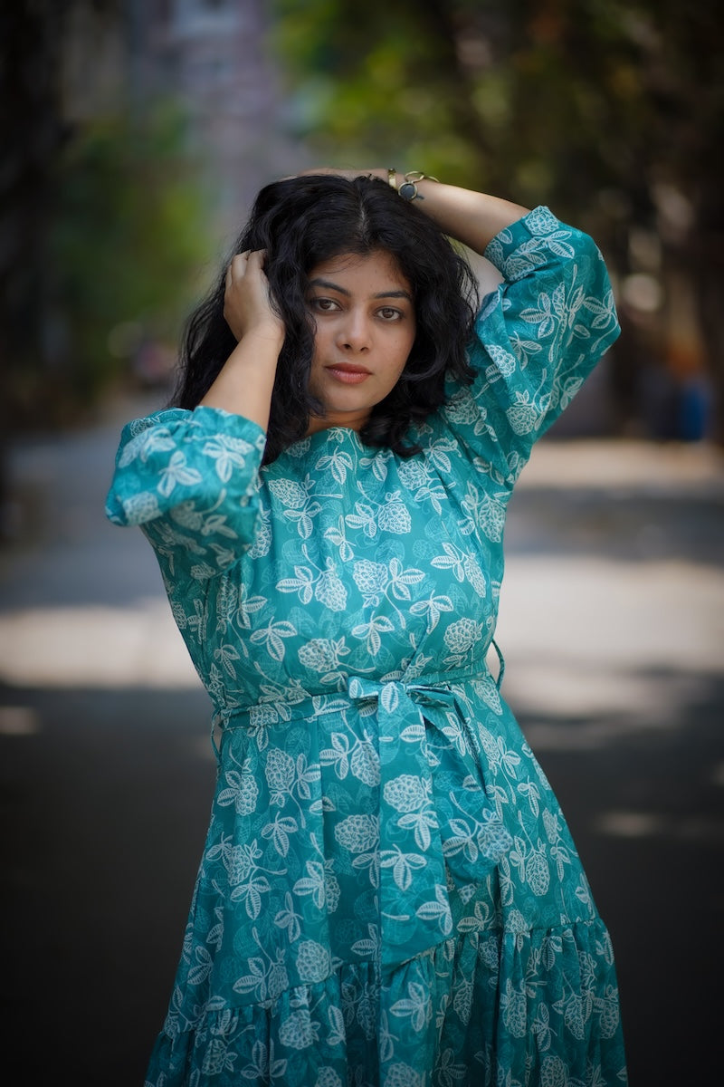 Aina Turquoise Cotton Dress
