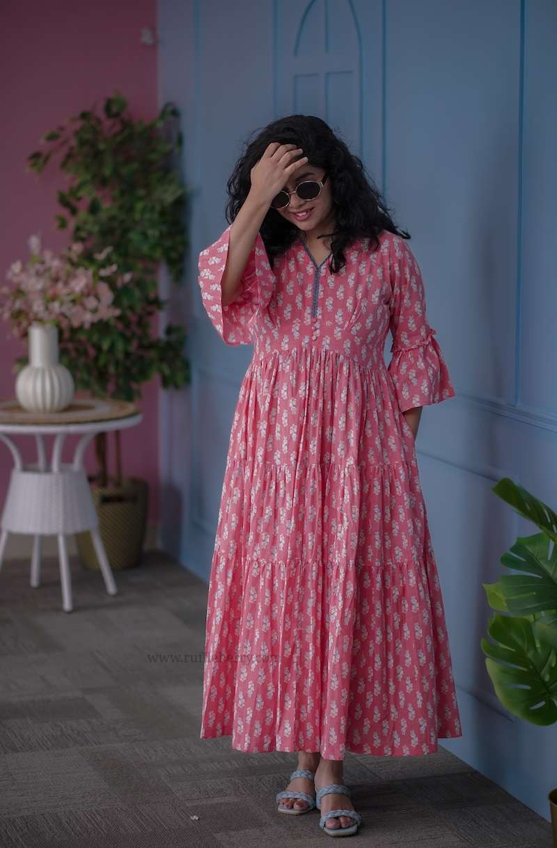 augusta salmon pink cotton tier dress