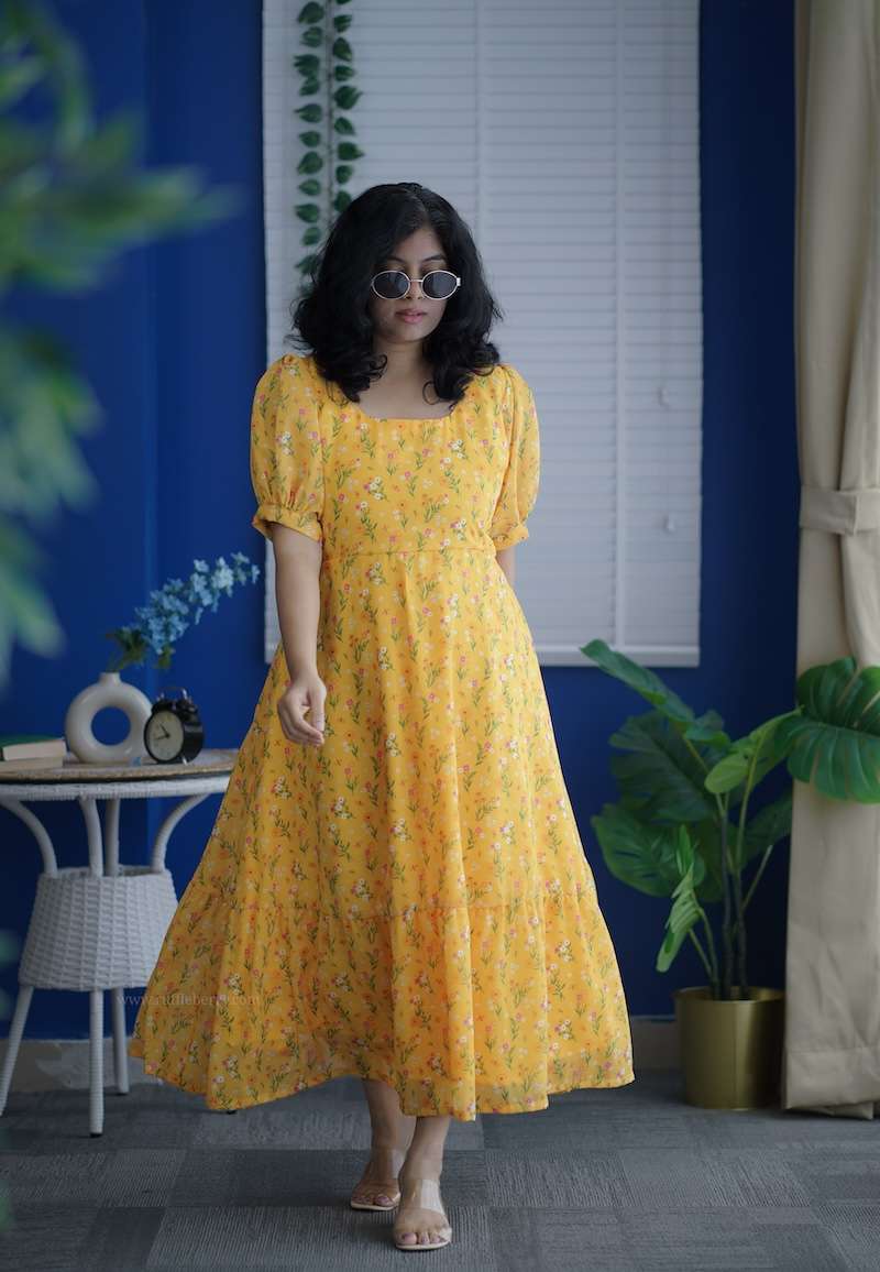 Rose Yellow Floral Georgette Dress