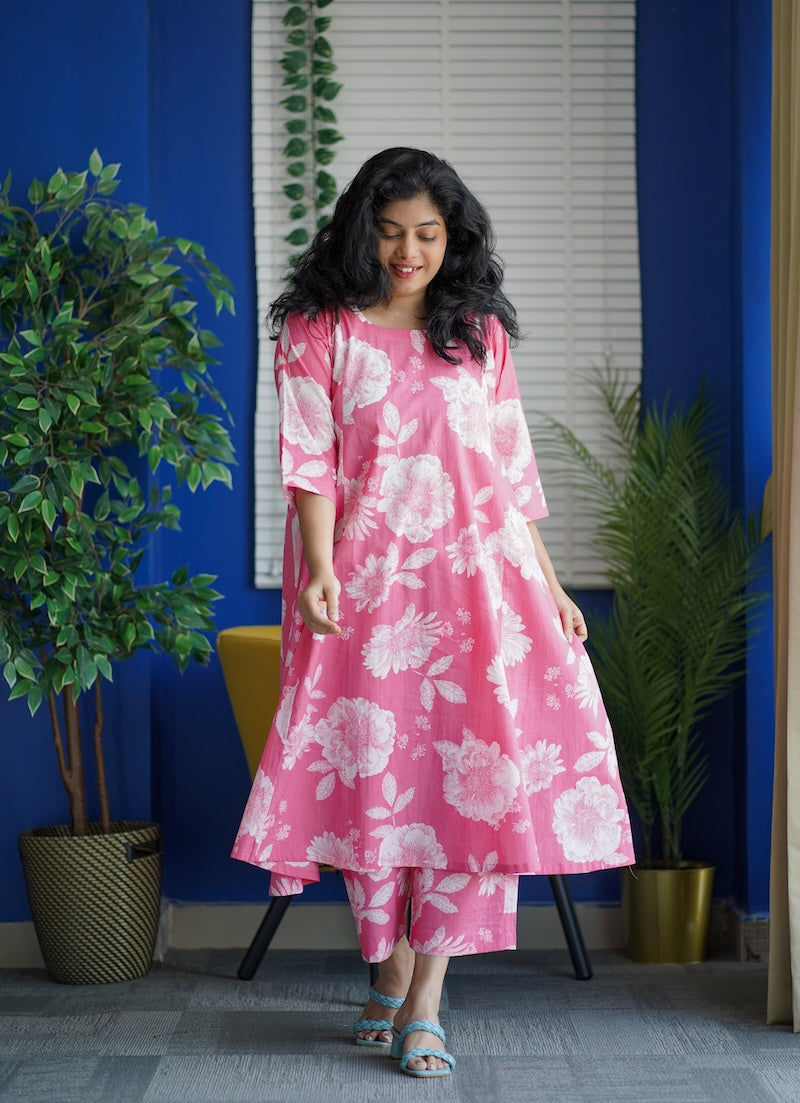 Jaan Pink A-line Cotton Co-ord Set