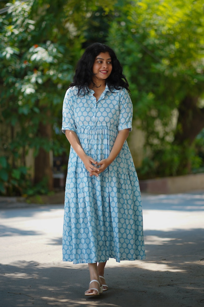 laya lightblue cotton tier dress