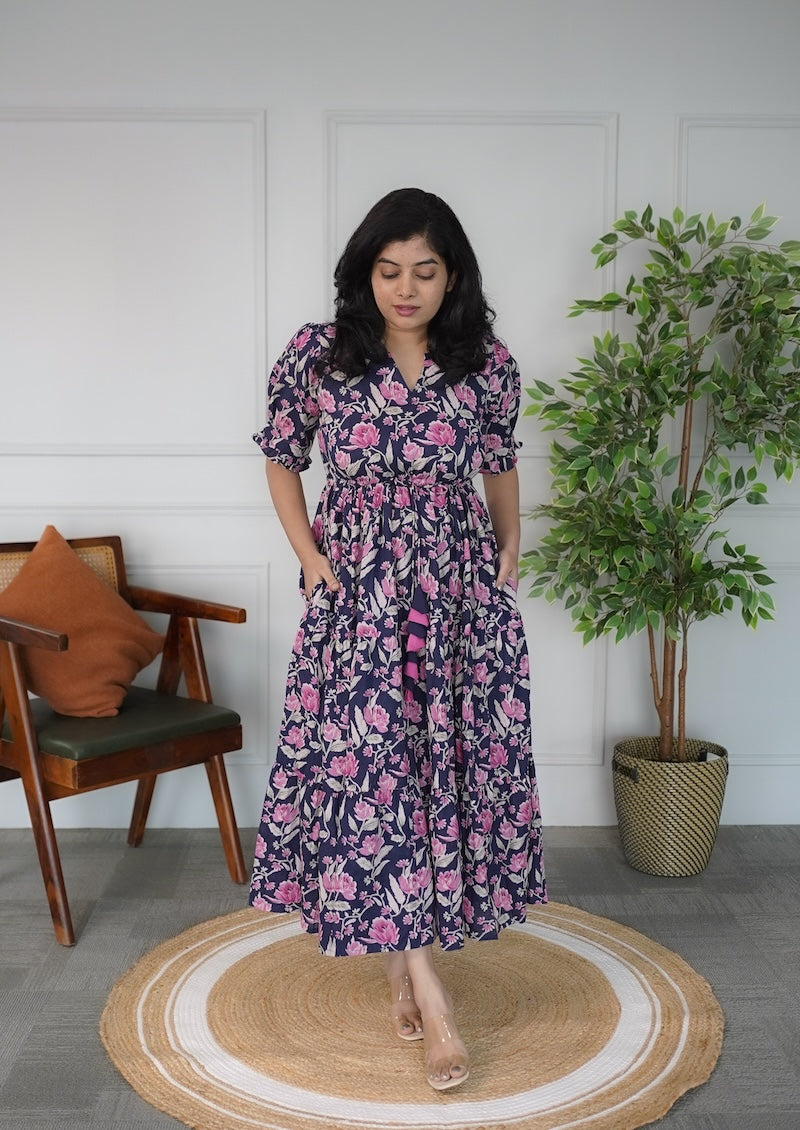 Elira Midnight Blue Cotton Dress