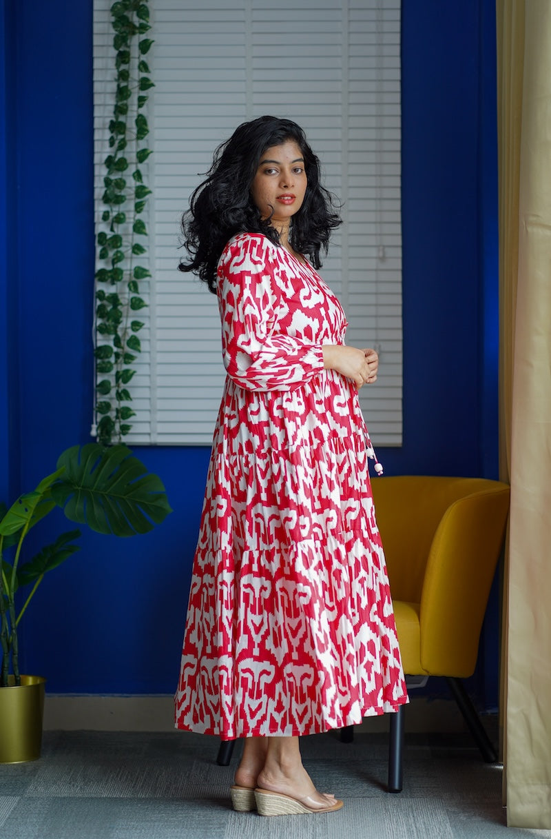 maroba red & white abstract cotton dress