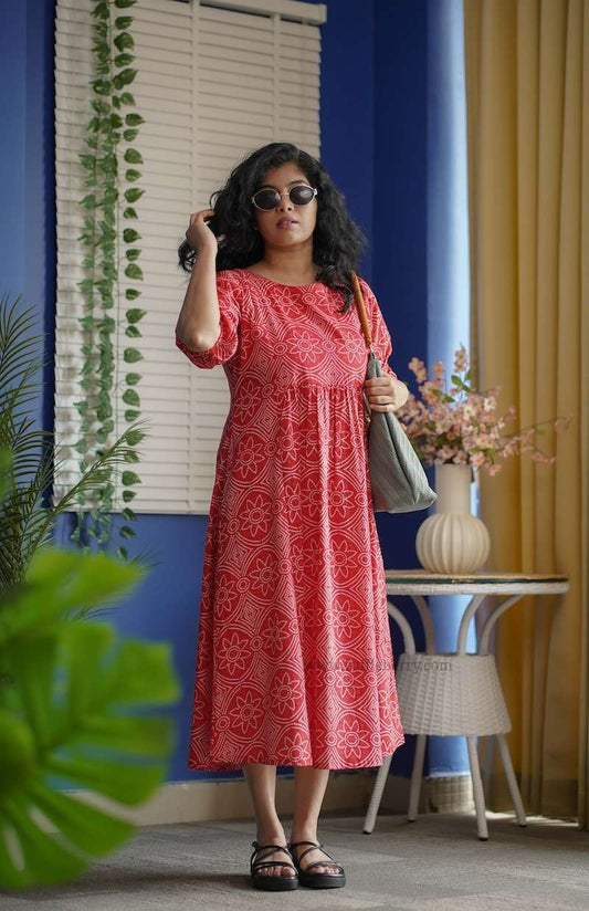 Augusta Red Cotton Aline Dress