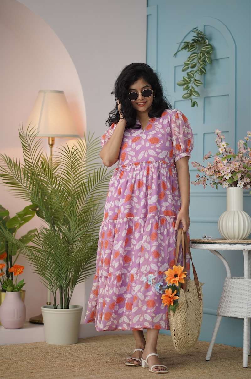 Maira Mauve Georgette Tier Dress