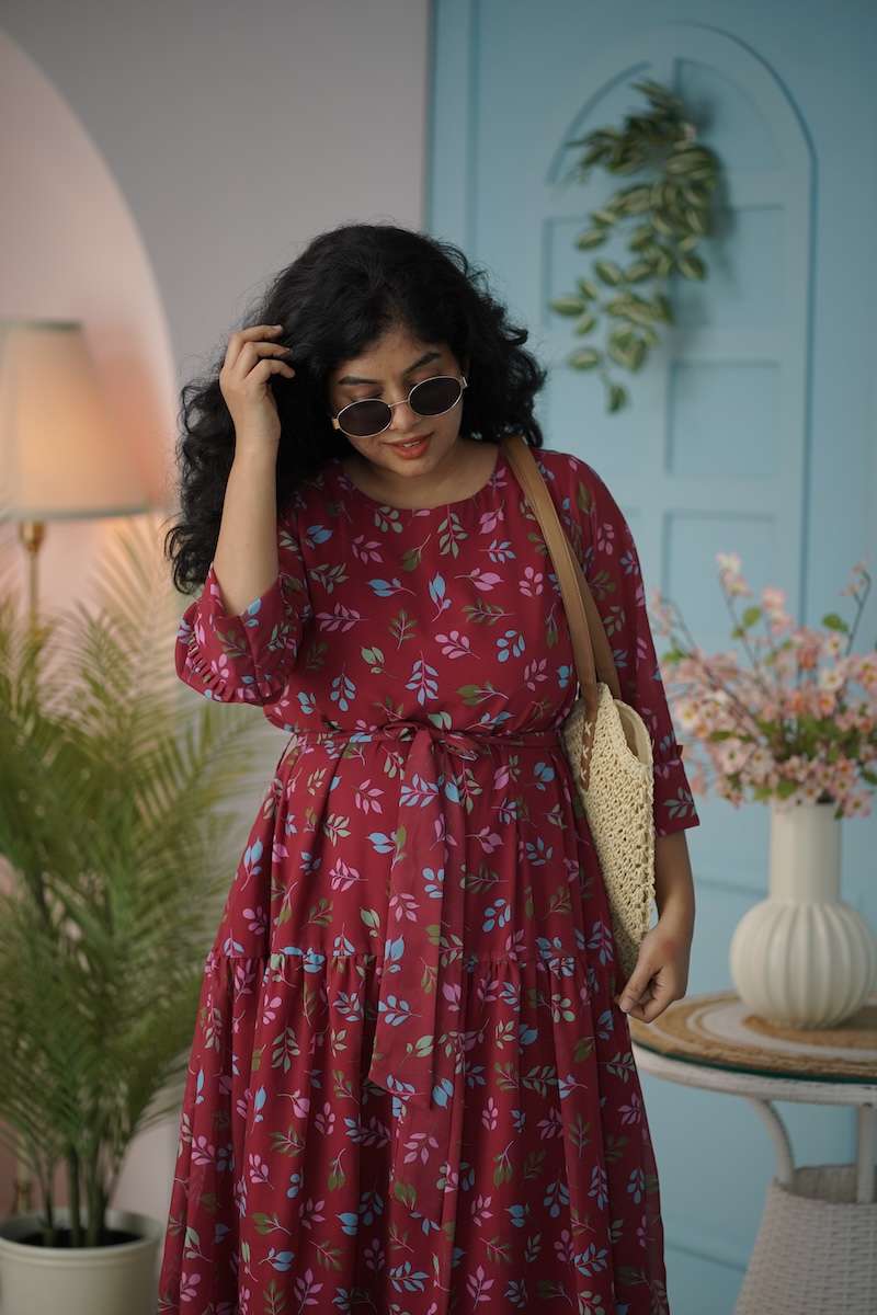 Maira Maroon Floral Georgette Dress