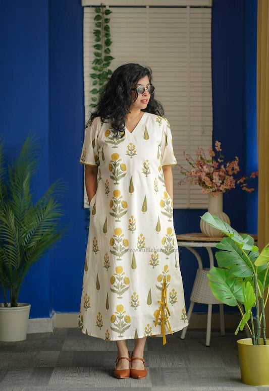 Augusta White Floral Aline Cotton Dress