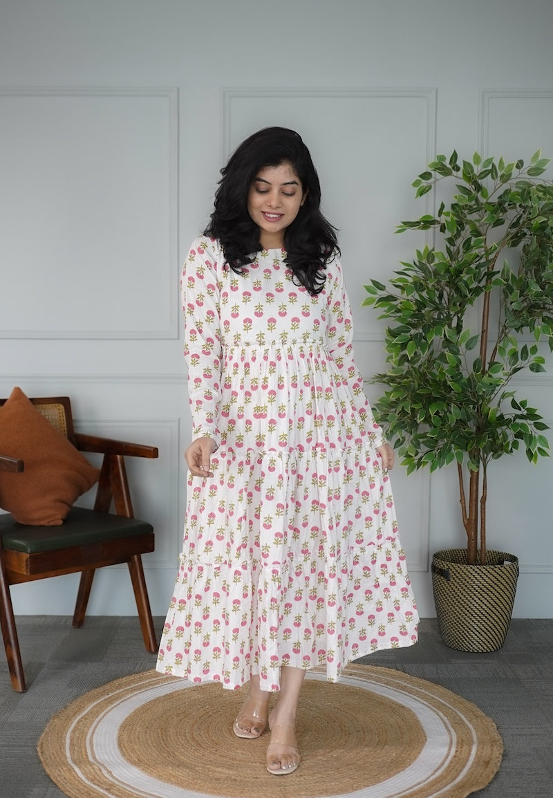 Elira White Cotton Tier Dress