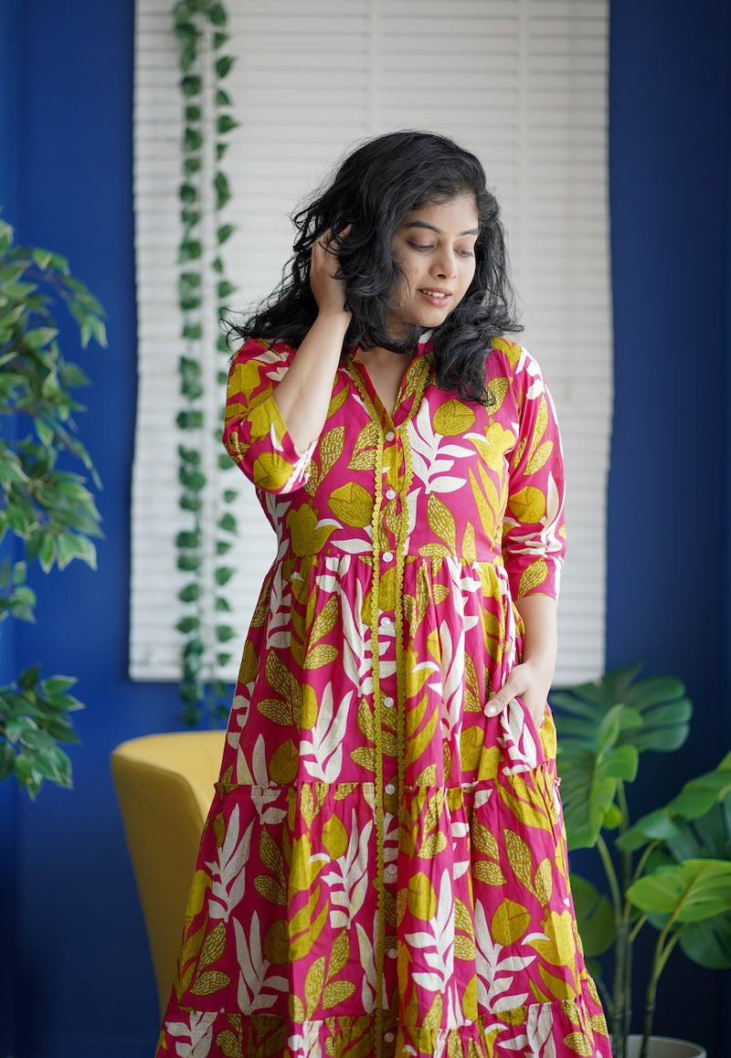 maroba pink coral cotton tier dress
