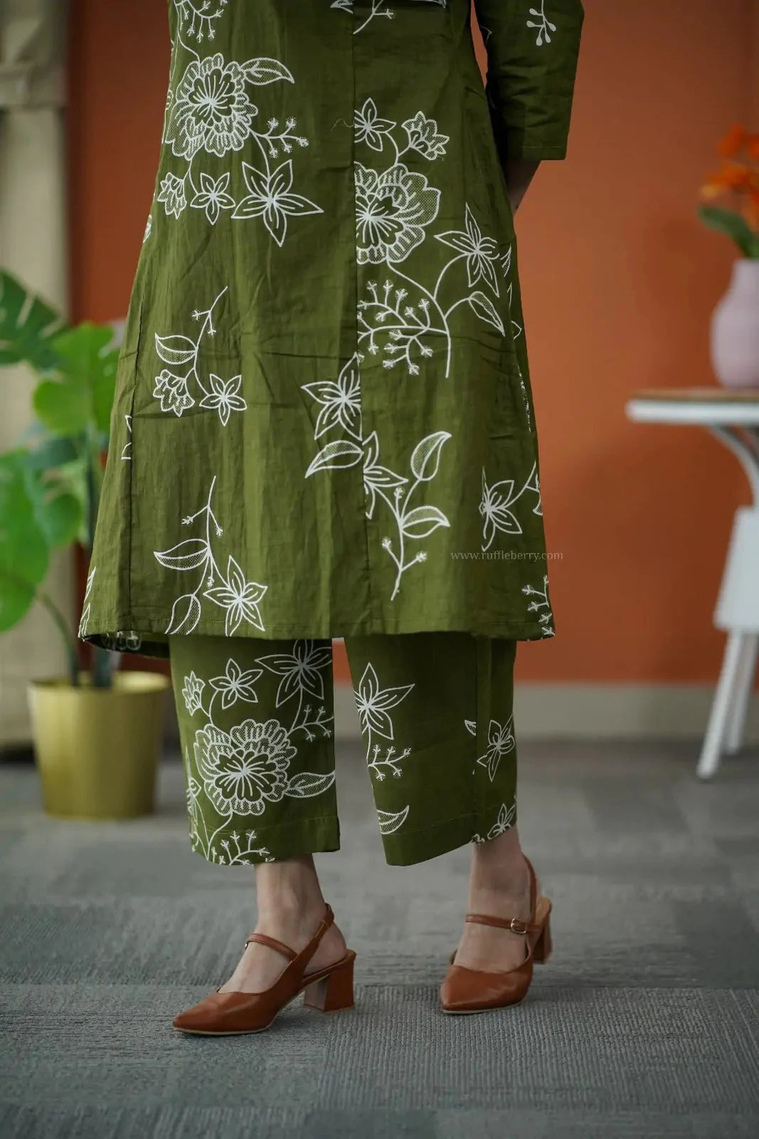 Niva OliveGreen Cotton Co-ord Set