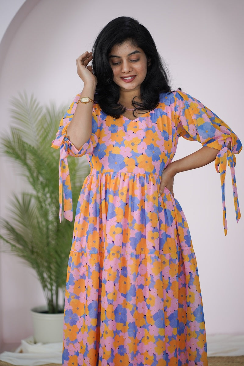 Arina Pastel PinkBlues Georgette dress