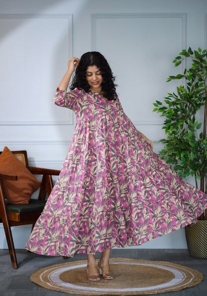 Elira Onion Pink Cotton Tier Dress