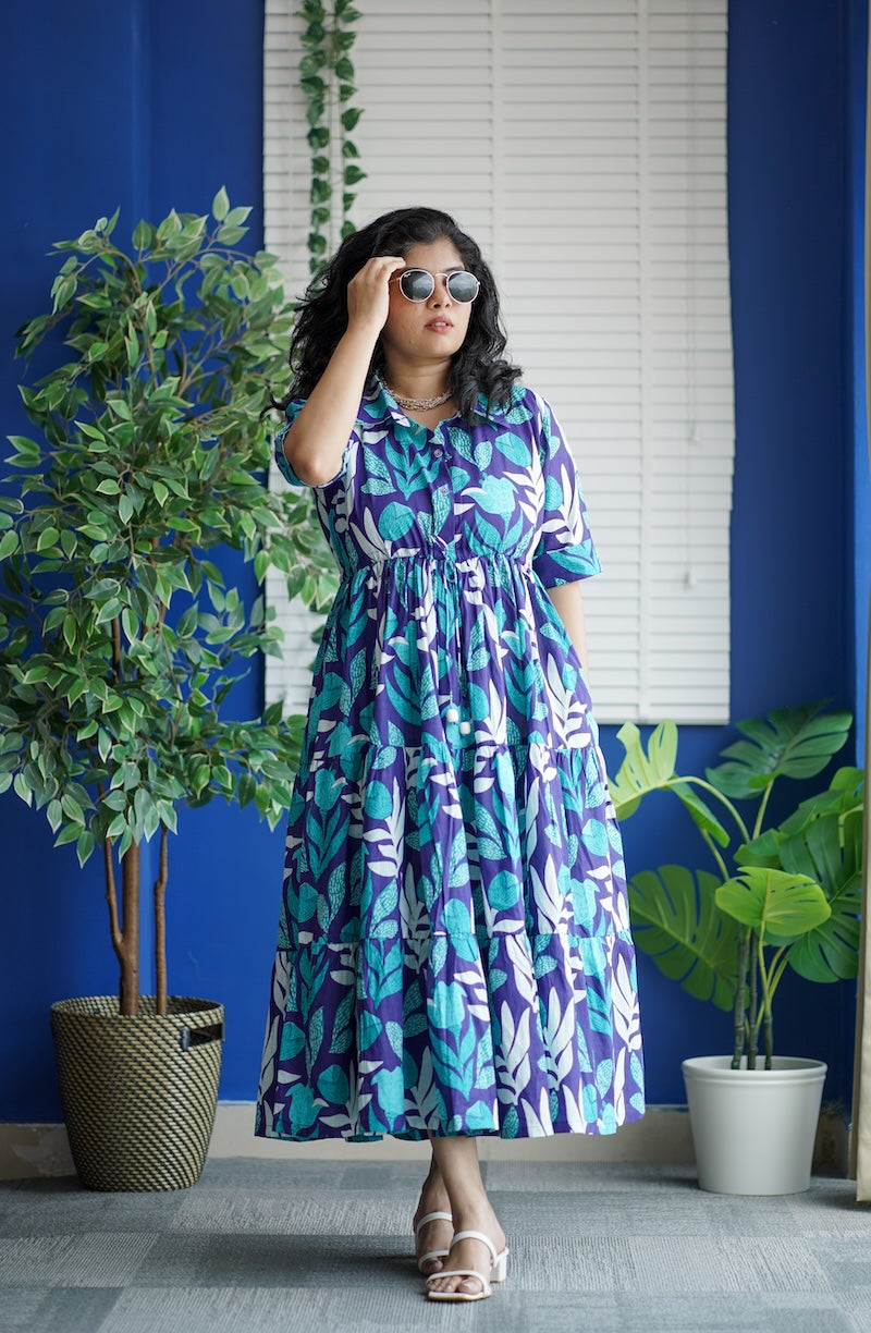 maroba blue coral cotton tier dress