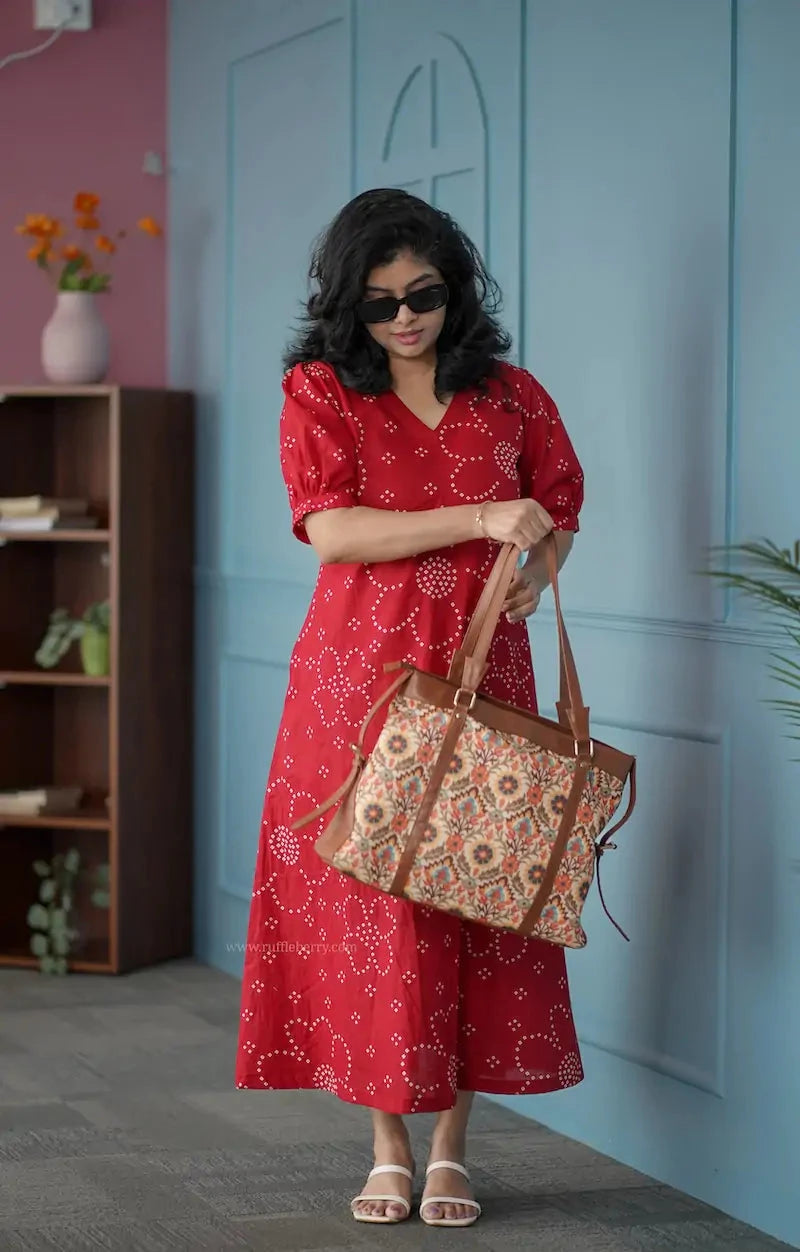 BarB Red Aline Cotton Dress