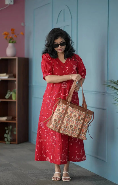 BarB Red Aline Cotton Dress