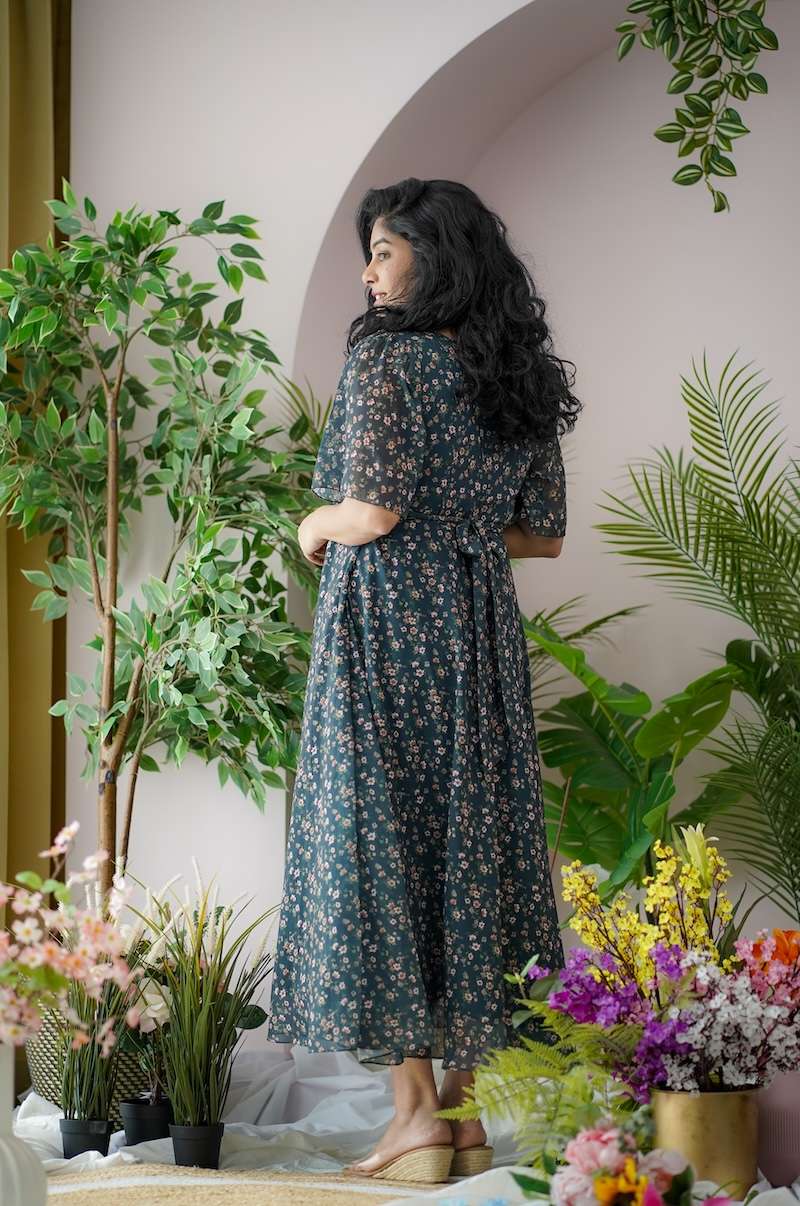 Maira Minifloral Green Georgette Dress