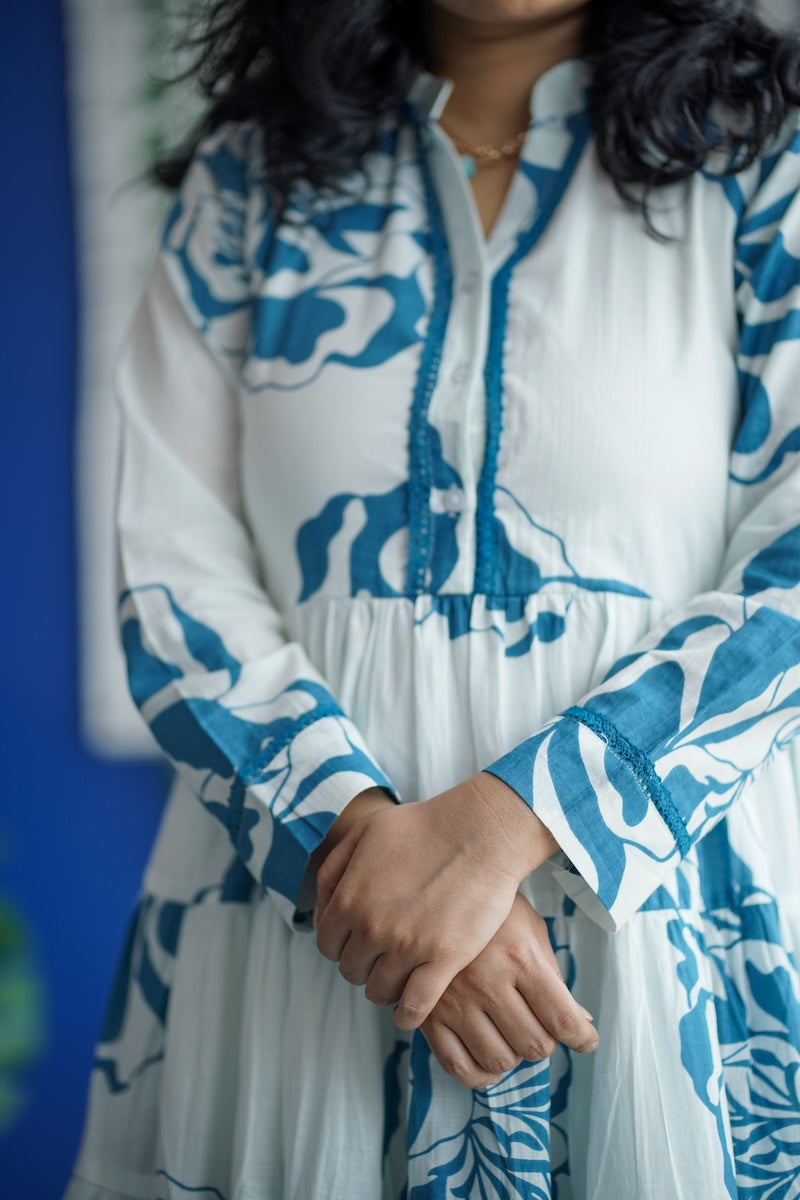Maroba White Blue Floral Cotton Dress