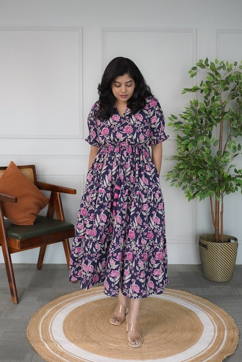 Elira Midnight Blue Cotton Dress