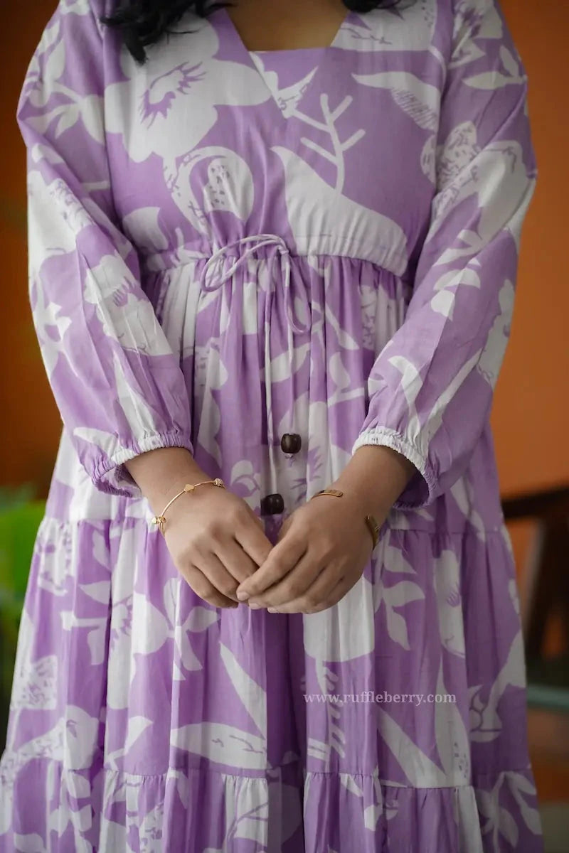 augusta violet floral cotton tier dress