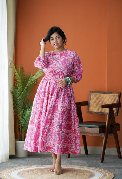 Maroba Pink Floral Cotton Tier Dress