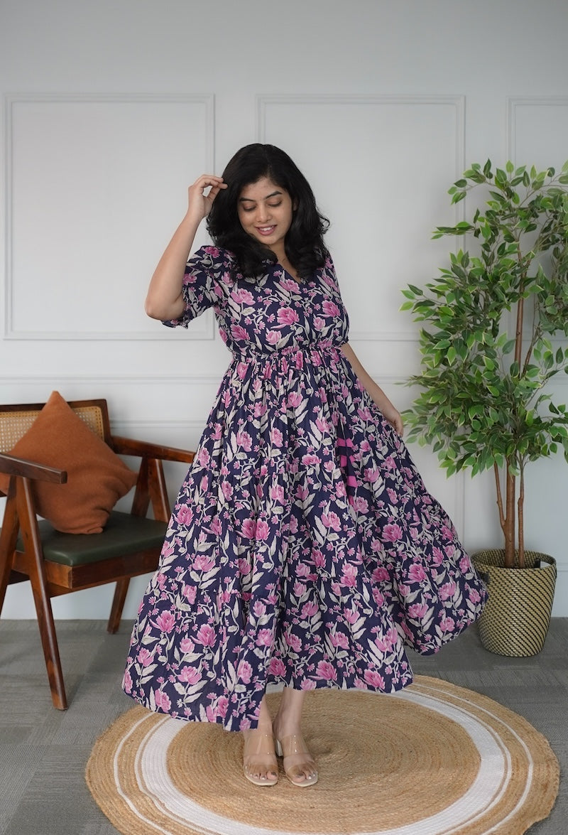 Elira Midnight Blue Cotton Dress