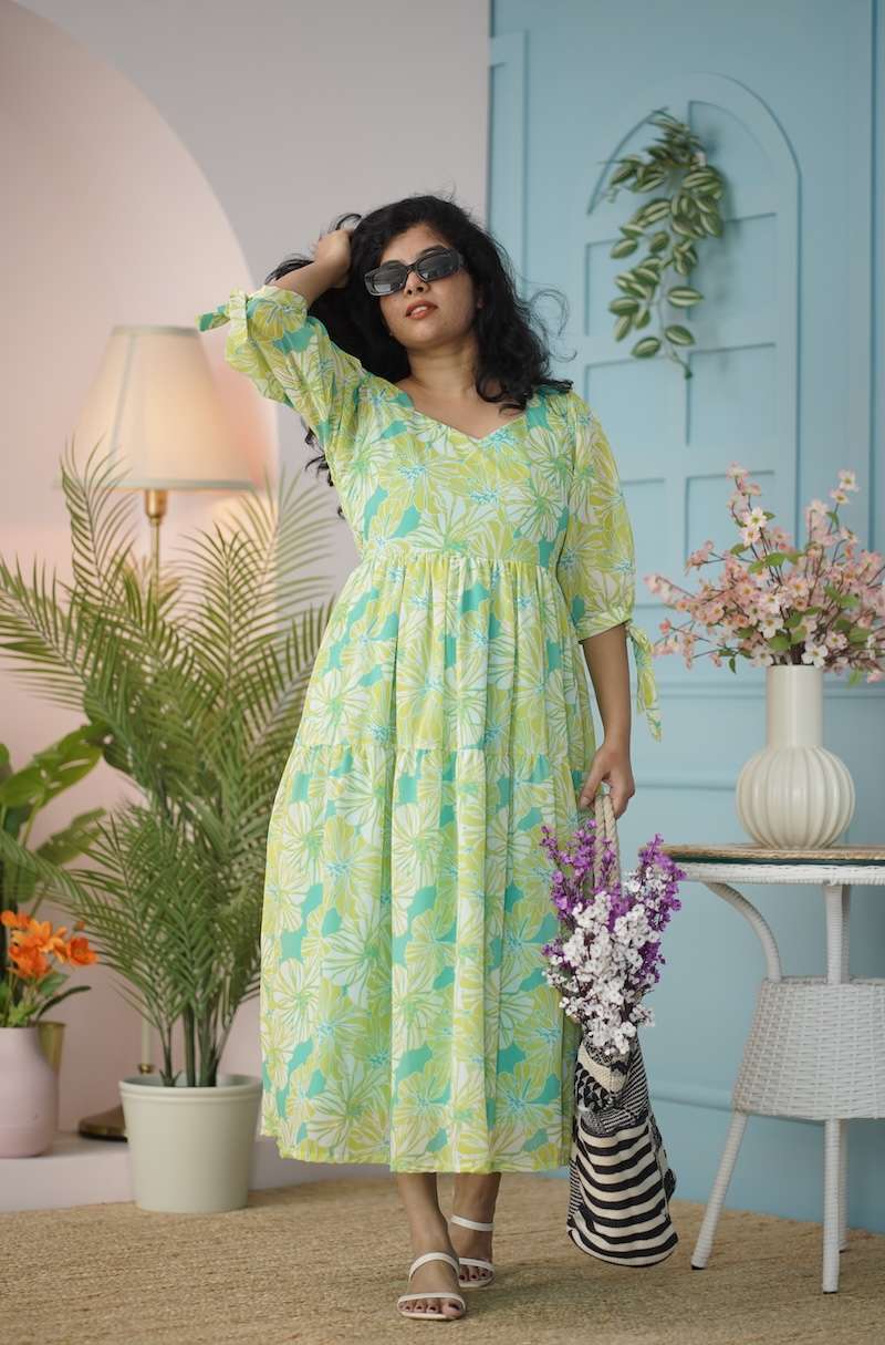 maira lime green georgette dress