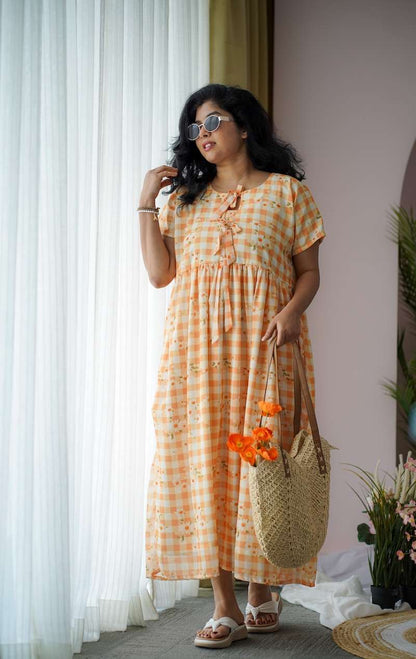 Maira Yellow Gingham Georgette dress