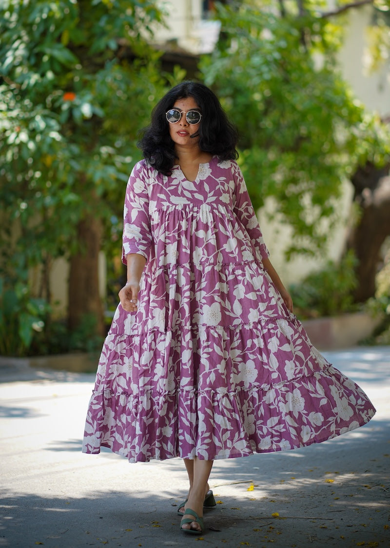 Swirl Mauve Cotton Tier Dress image 3