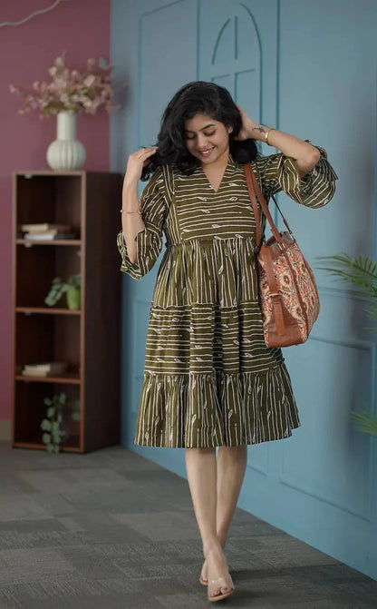 BarB OliveGreen Cotton Dress