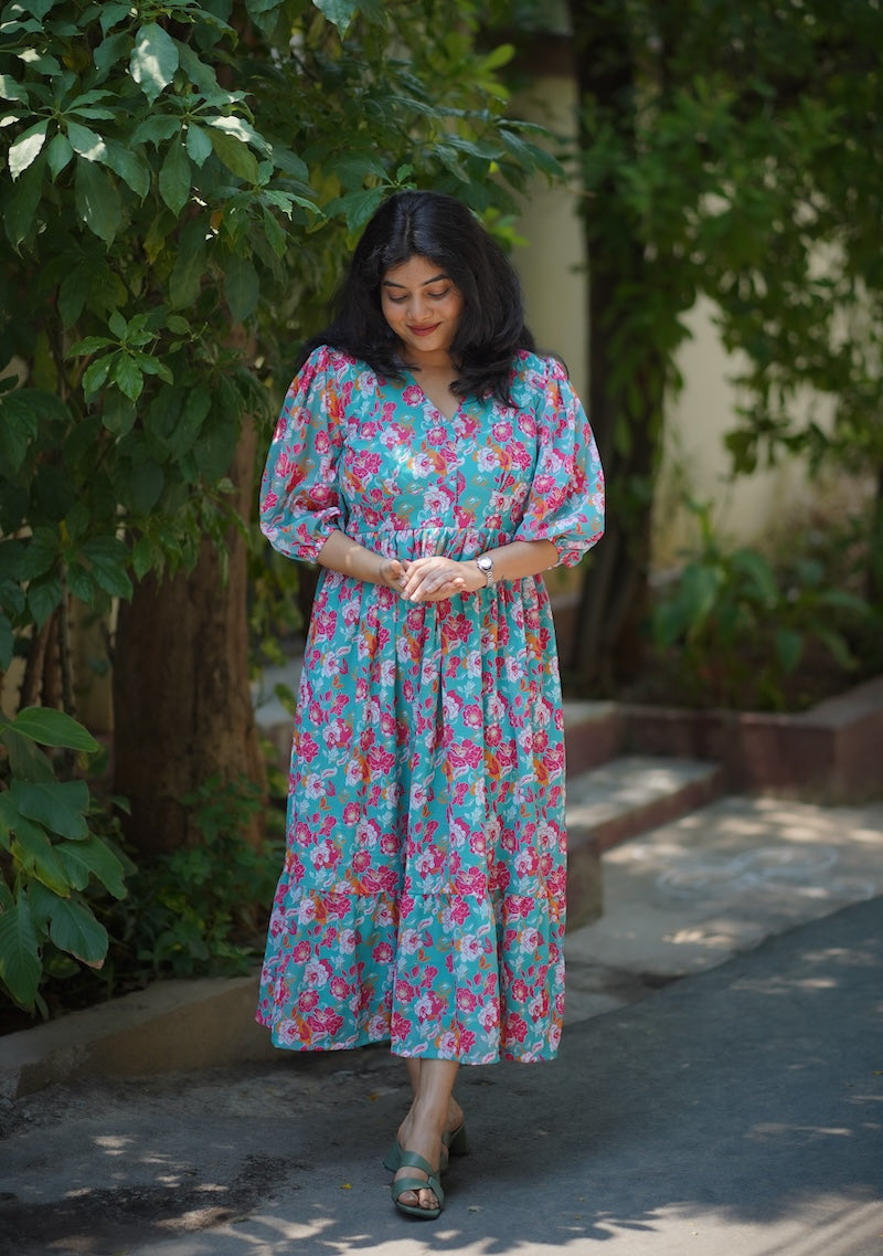 bloom aquablue georgette dress