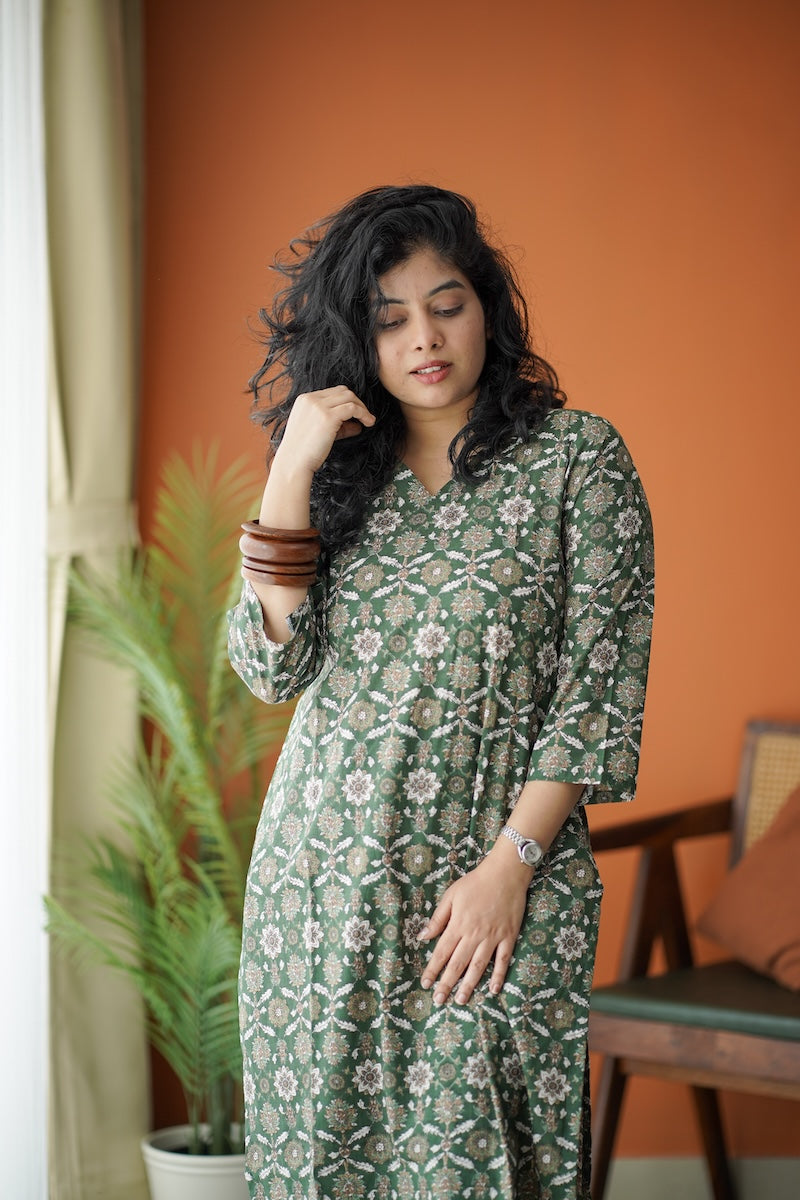 Jaan DarkGreen Slit Cotton Co-ord Set